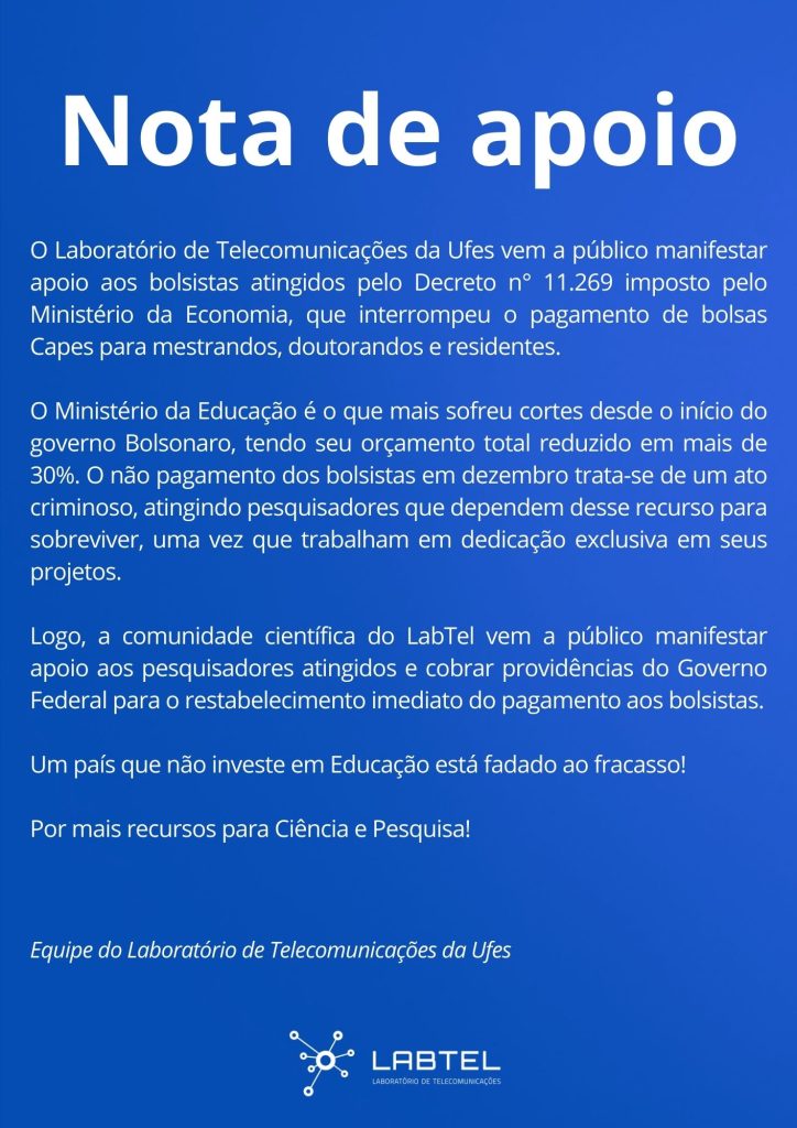 Nota contra os cortes orçamentários e em apoio aos bolsistas